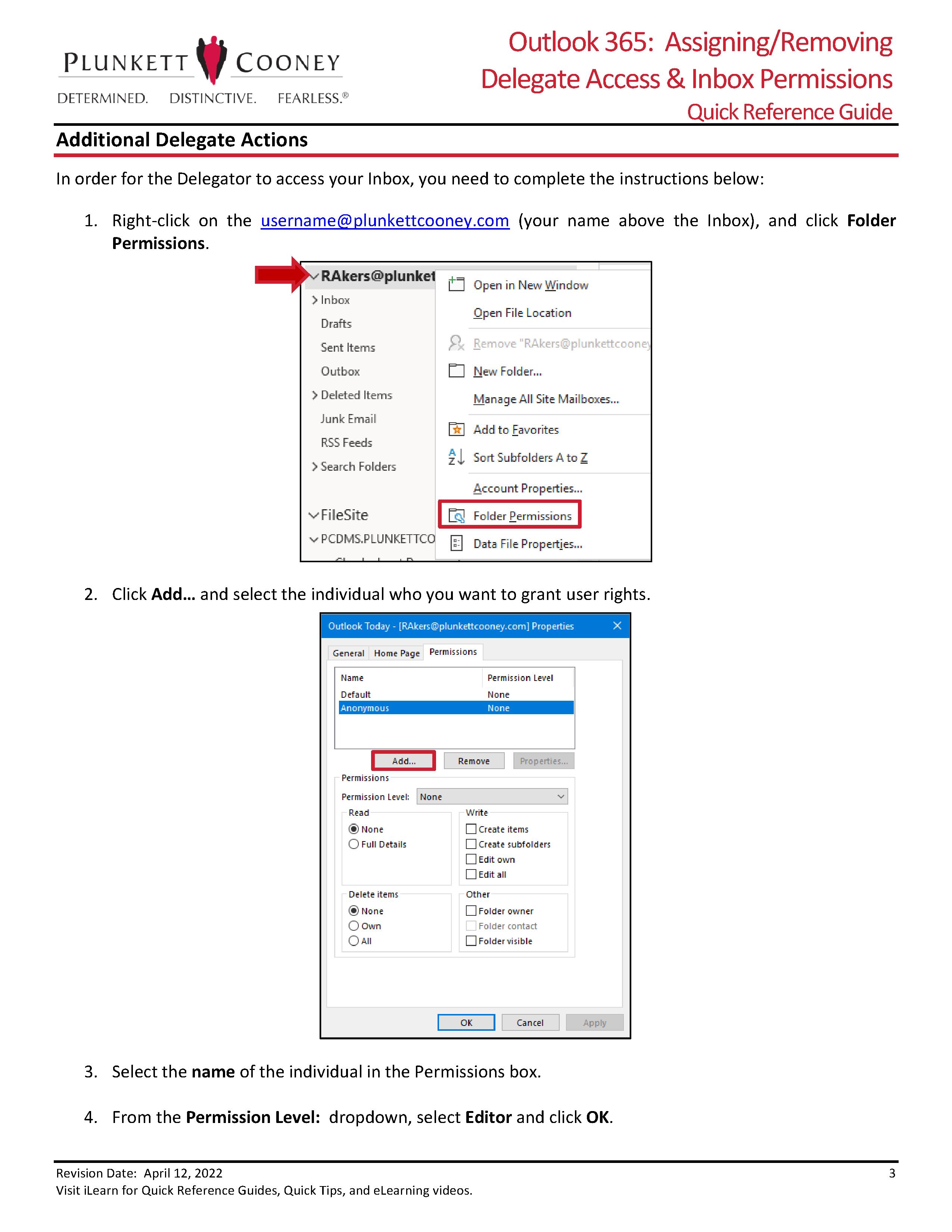 Outlook delegate access: a practical solution.