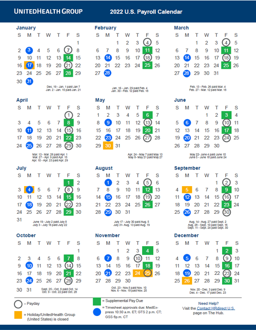 Uhg Calendar 2022 2022 Payroll Calendar- United States - Optum